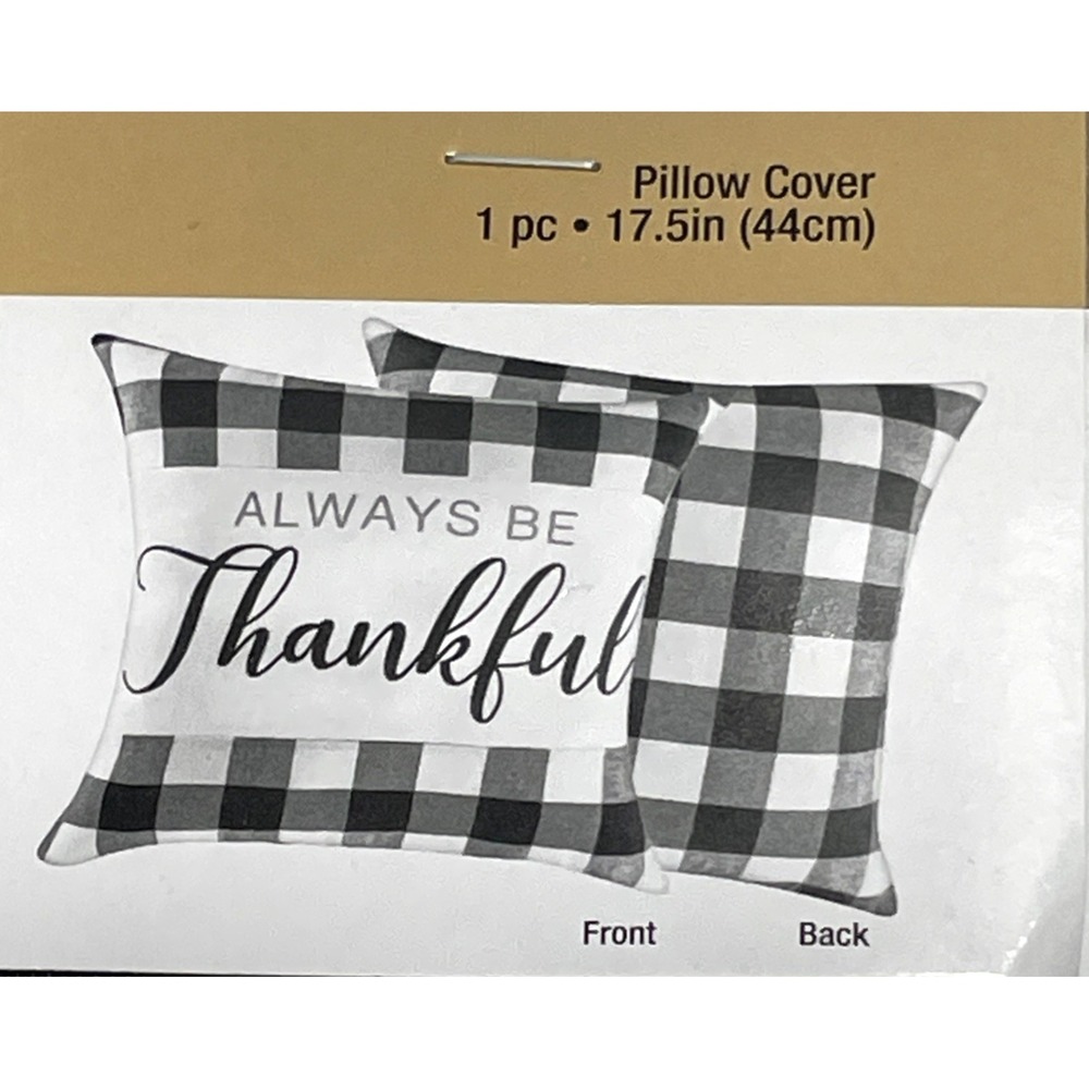 Robert Stanley Buffalo Plaid Check Always Be Thankful Pillow Cover 17.5" Square